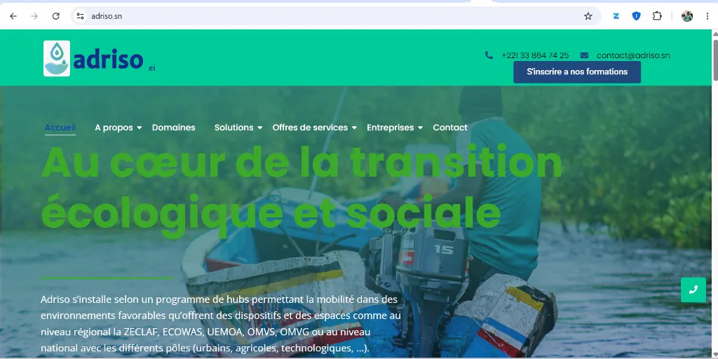 Page d'accueil d'Adriso