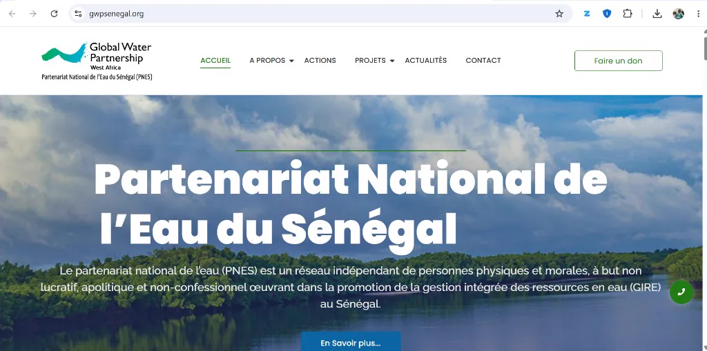 Page d'accueil du Partenariat National de l'Eau du Sénégal